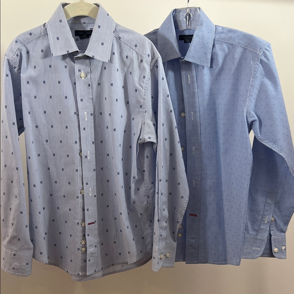 Tommy Hilfiger Patterned Blue Button Down Shirts Youth Size 8